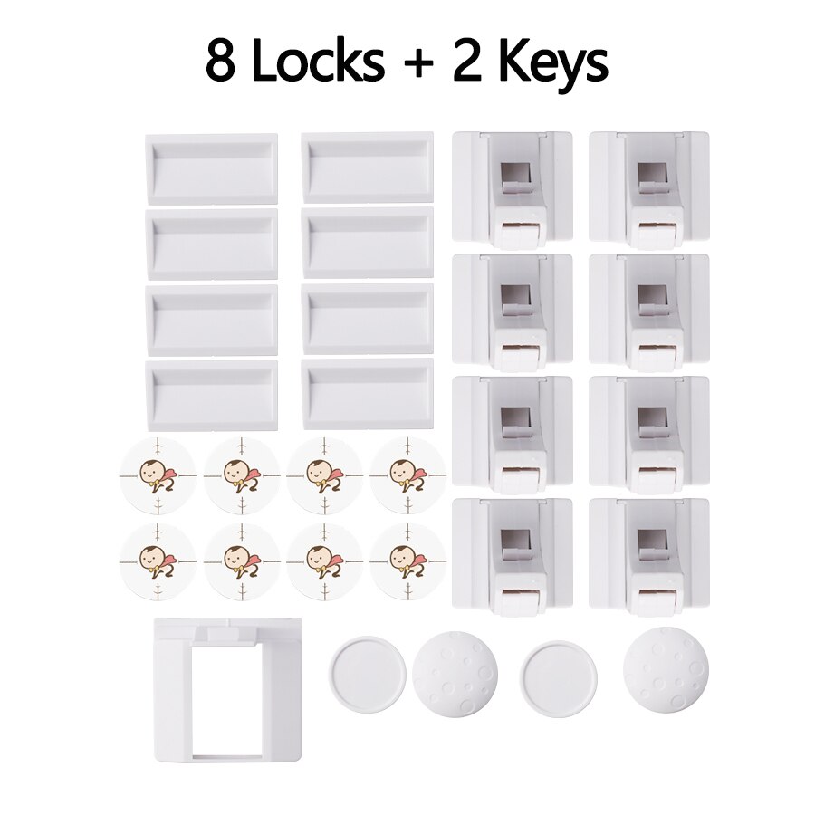 Children Lock Baby Safety Magnetic Lock Child Protection Kids Drawer Locker Security Cupboard Cabinet Locks 4/8pcs lock+1/2key: 8 locks 2 keys