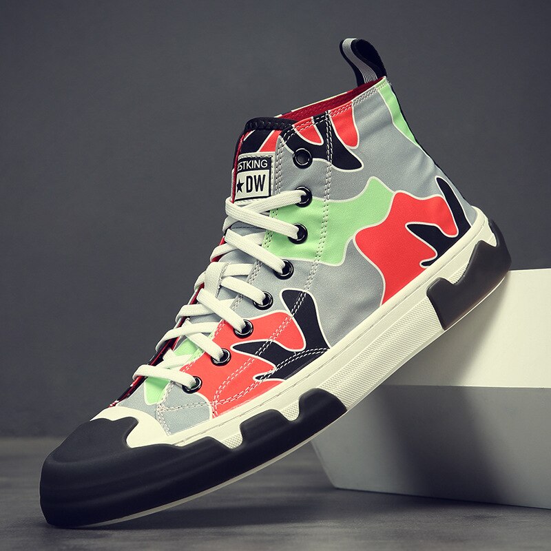 Heren high top canvas schoenen camouflage heren sneakers ademend antislip veterschoenen heren gevulkaniseerde schoenen herenschoenen