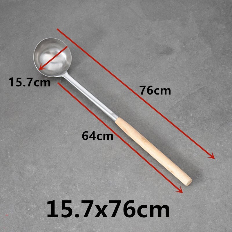 Extra long stainless steel wooden handle spatula Soup spoon cooking canteen kitchen China wok chef soup factory spatula Turner: 15.7x76cm