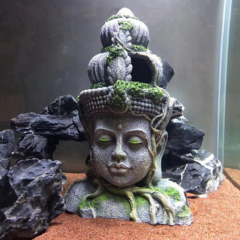 Resin Artificial Aquarium Decoration Chinese Buddha Ornament Reptile Hideout Cave Decoration Fish Tank Aquarium Decor