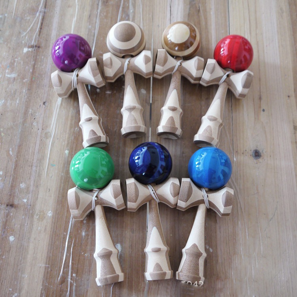 18.5cm bambus pu maling træ kendama bolde dygtig jumbo kendama snor udendørs jonglere spillebold legetøj til