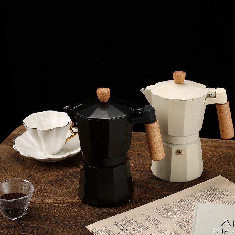 Seiko-cafetera italiana octogonal de aluminio con mango de madera, filtro de goteo hervido, utensilios de café