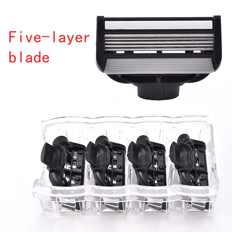 4 stuks zwarte scheermesjes voor gezichtsverzorging voor mannen, 5- laags scheercassette, roestvrijstalen veiligheidsmesjes, geschikt voor mannen