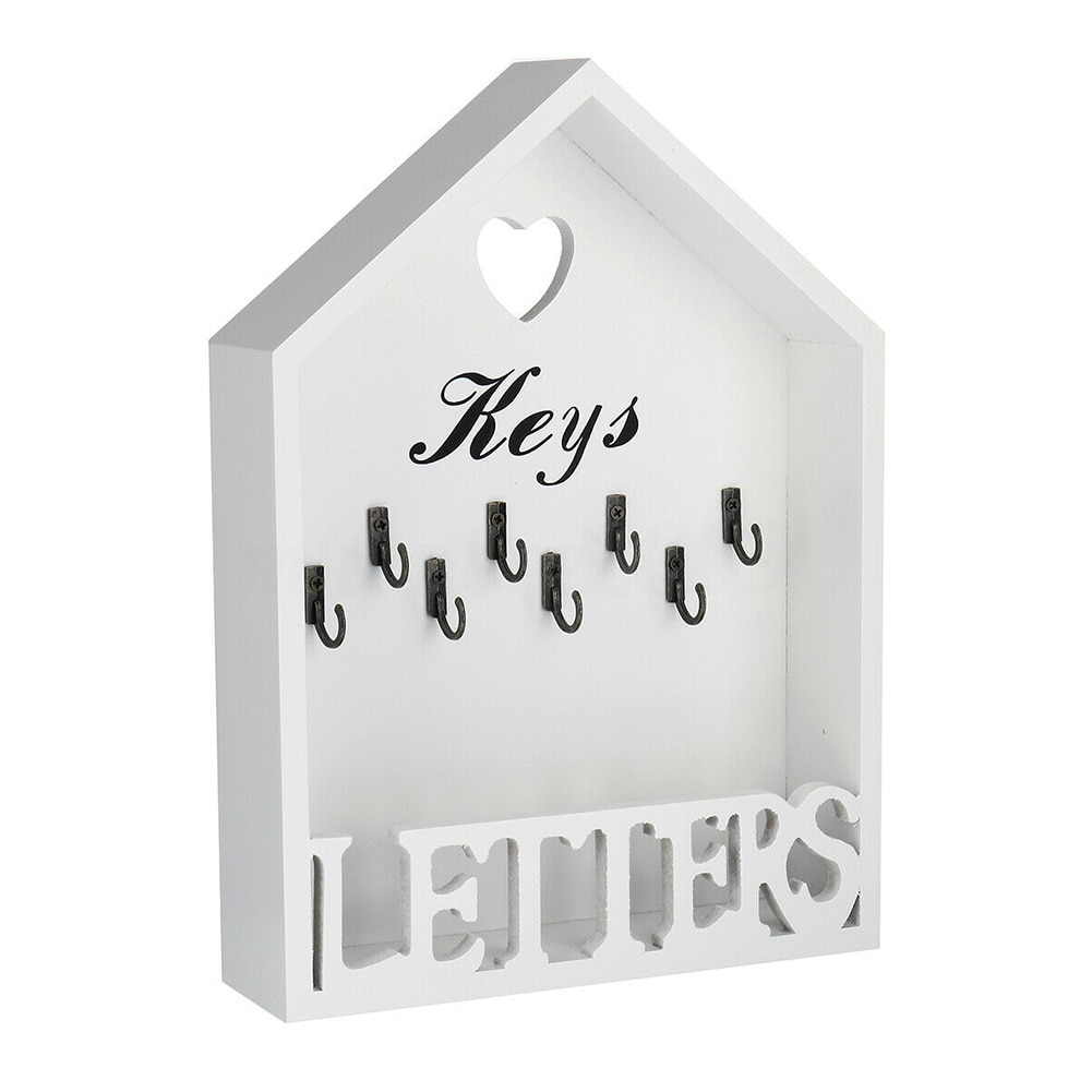 Portable Letter Rack casa organizador de madera 8 ganchos de almacenamiento llavero Oficina Vintage decoración de pared colgador para el hogar