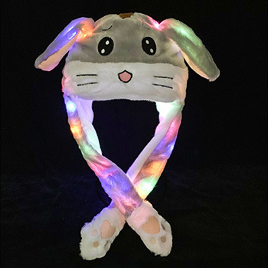 Grappige Hoed Vrouwen Mannen Kids Verlichting Hoed Leuke Konijnenoren Pluche Oren Kan Bewegen Cap Kinderen Shine Winter Warm Voor party Night: Gray 