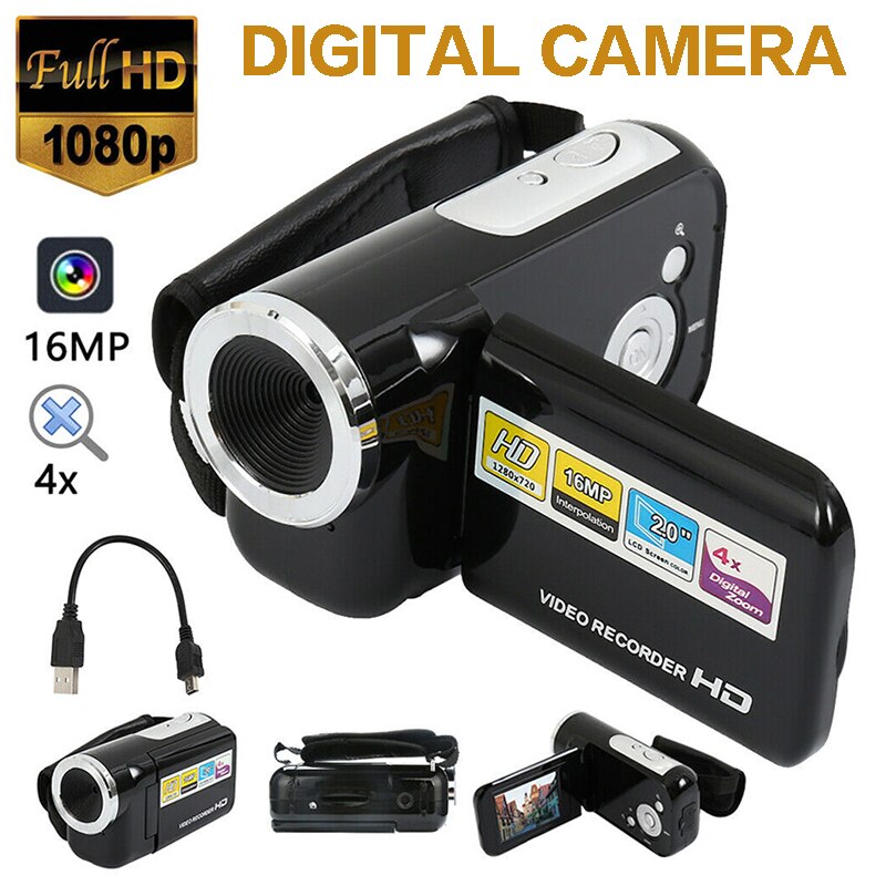 Mayitr 1pc 2.0 Polegada tela lcd 16 megapixel câmera de vídeo portátil digital led flash 4x digitals zoom