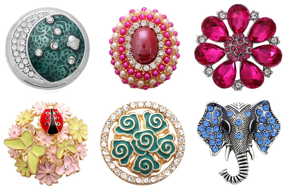 6 pièces/lot gros bouton pression bijoux mixte métal 18mm bouton pression strass pour 20mm 18mm bouton pression Bracelet bijoux: 9