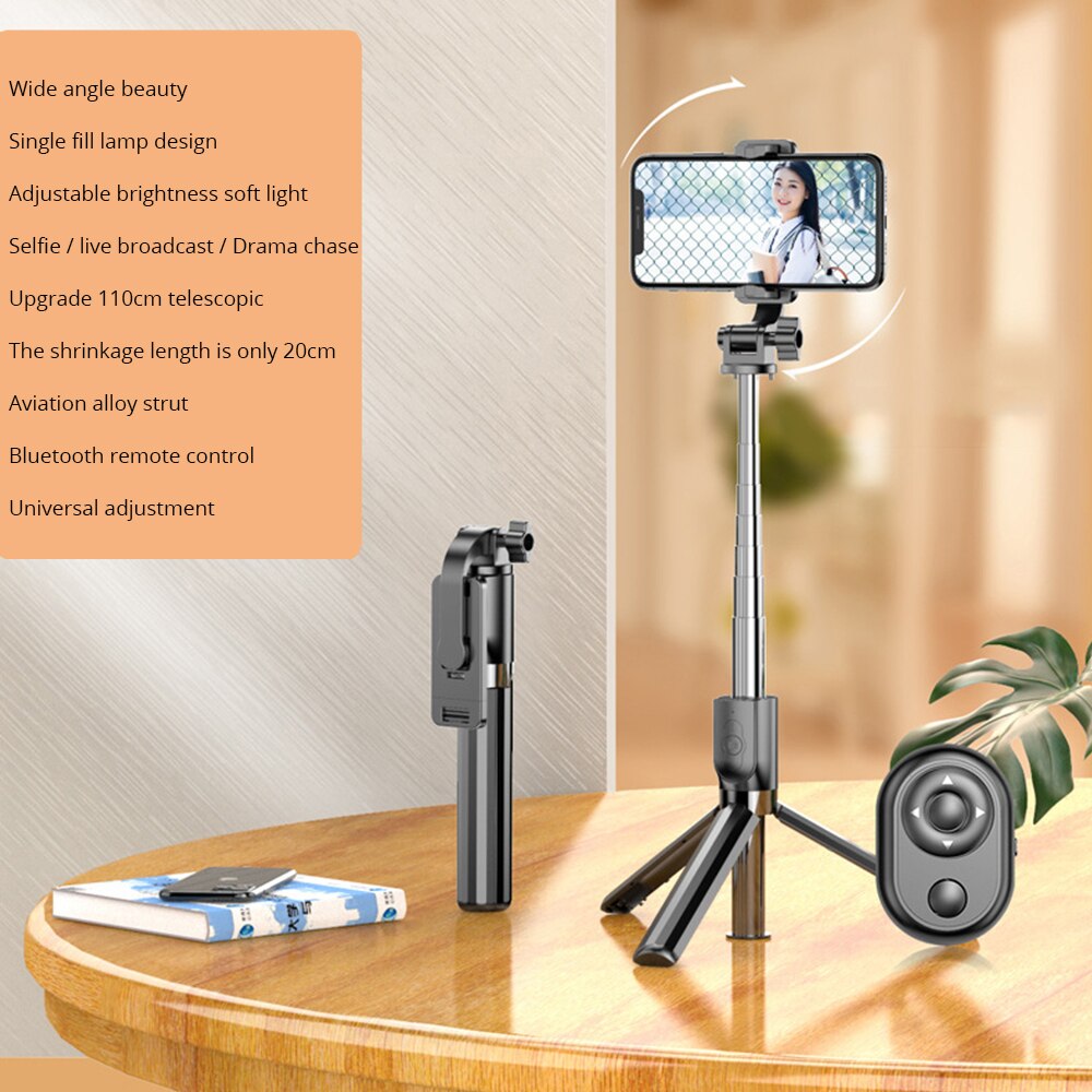 Bonola Draagbare Bluetooth Selfie Stick Voor Xiaomi Mi 9/Iphone 13 12 11 Smartphone Statief Selfie Stick Opvouwbare Met licht Invullen