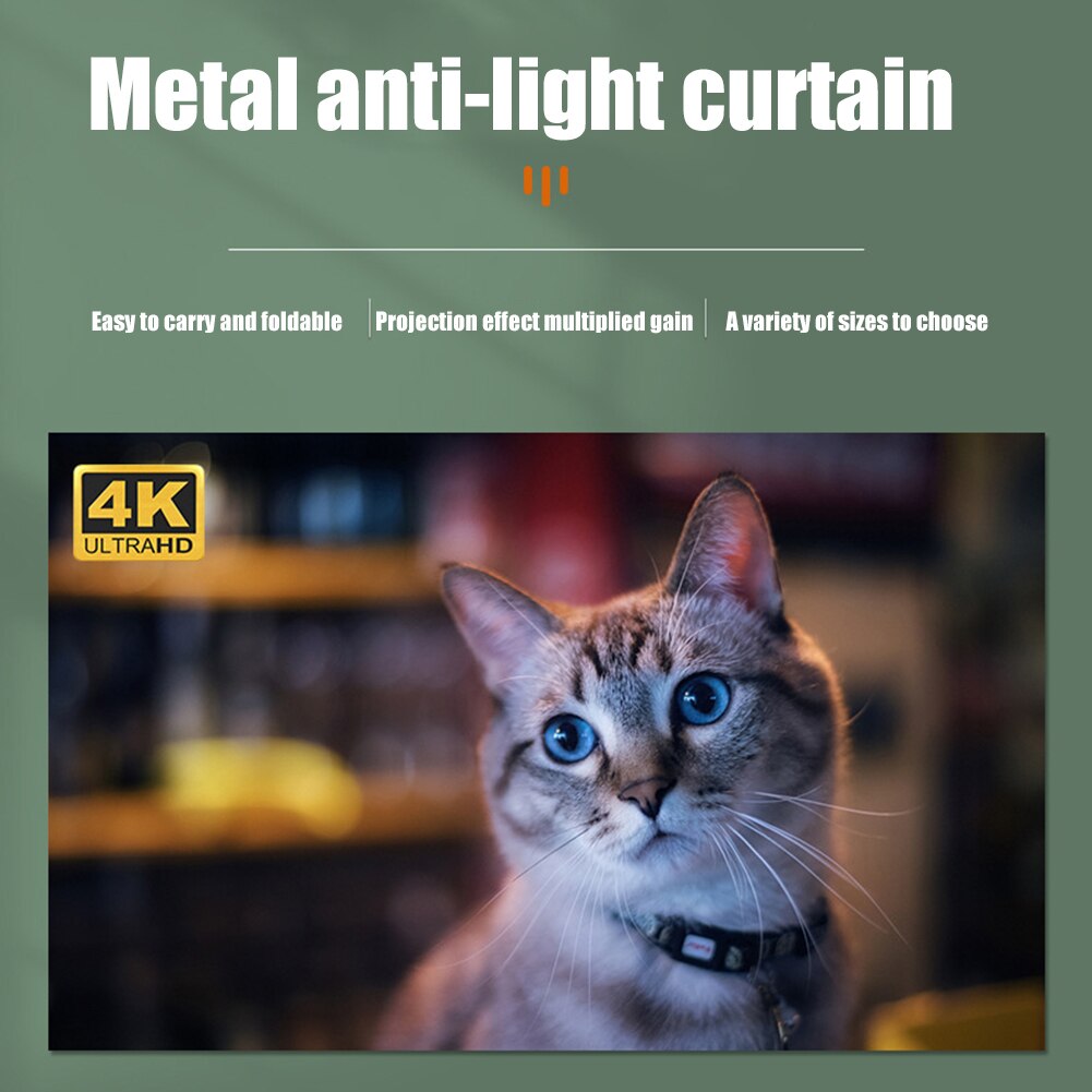 Portable Projector Screen 16:9 Metal Anti Light Curtain 4K HD Projection Curtain for Home Office 60 72 84 92 100 120 130 inch