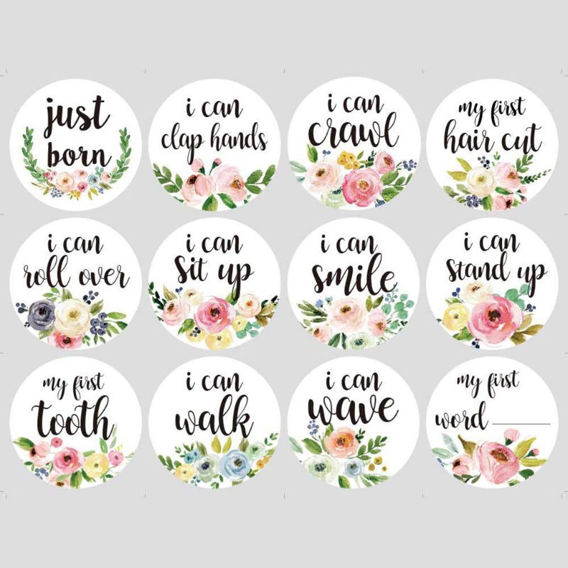 Autocollants de bébé mois, étiquette autocollante, jalon de 12 mois, cartes de compétences, femmes enceintes -nés, accessoires de photographie mensuelle, 24 pièces