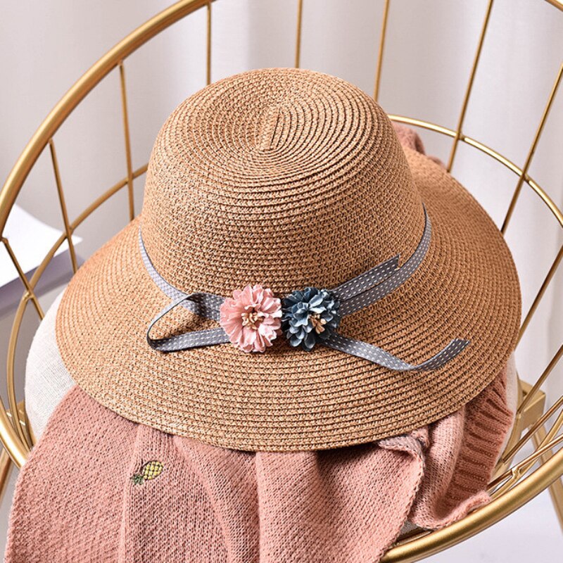 Ht1553k piger blomst bred skygge stråhat barn floppy strand hatte børn panama spande hatte sammenfoldelig sommer sol hat