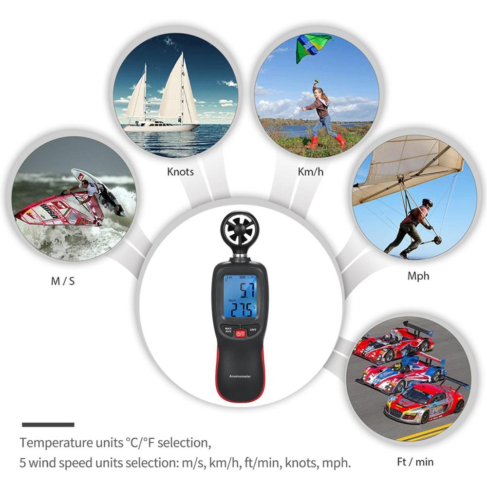 Digital Anemometer Thermometer Handheld Pocket Wind Speed Meter Air Velocity Temperature Tester with Max/Data Hold Mode
