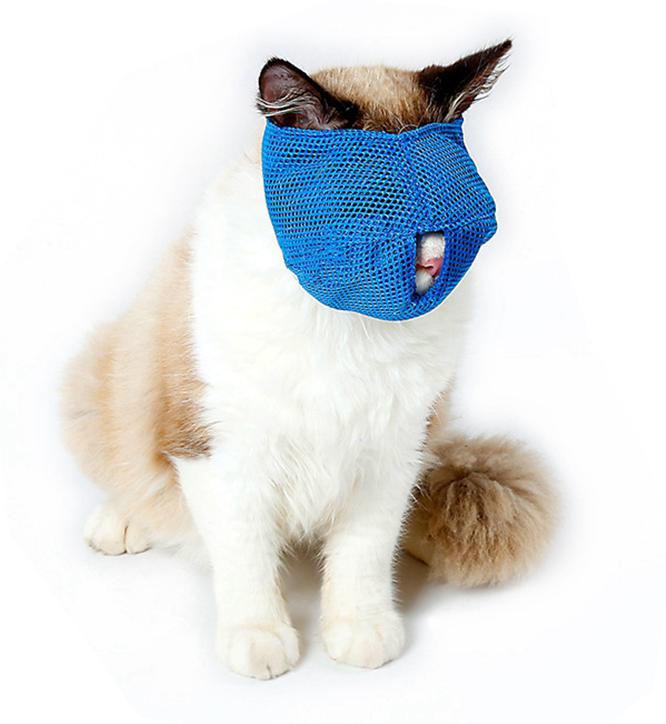 Bozal de Gato para gatos, malla transpirable, bozal de Mascota, herramienta de viaje para gatos, suministros de belleza para el baño, bolsa de baño para gatos S L: Azul / L