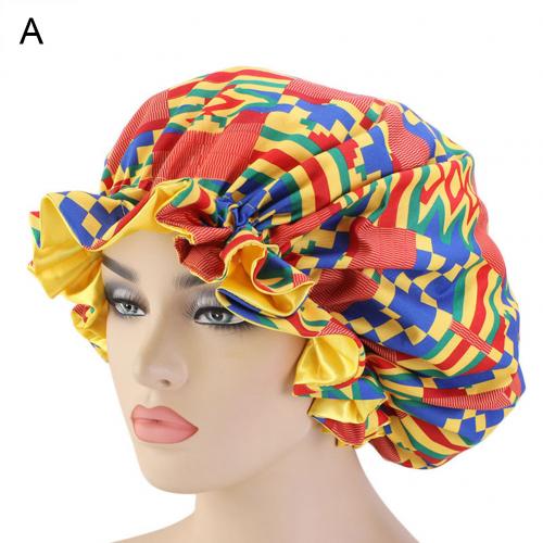 Frauen Afrikanische Blumen- drucken Satin- Nacht Schlaf Motorhaube Hütte Haarpflege Kappe Kopf wickeln Große Kopf Tragen Damen Headwrap Haar pflege Hütte: A
