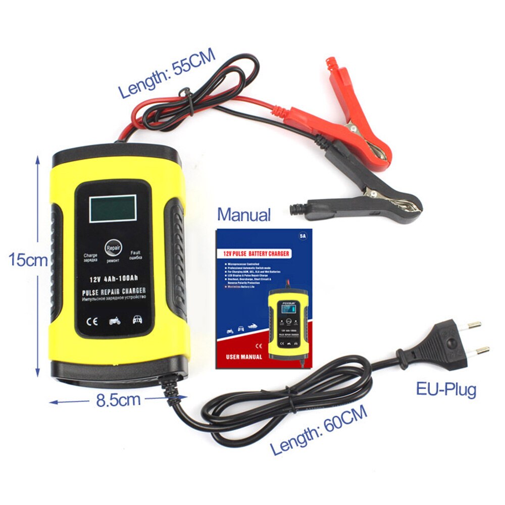 12V 6A Full Automatic Intelligent Car Motorcycle Battery Charger For Auto Moto Lead Acid Charging 6A 12V Digital LCD-Display