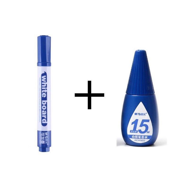 M&amp;G Erasable Whiteboard Marker Pen 1 Pcs Blackboard + 1 Ink Bottle Set Office Markers Dry Erase Blue Black Red Office Supplies: Blue
