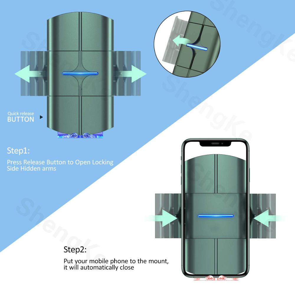 Aperto automático carregador de carro sem fio qc 3.0 qi 10 w carregamento rápido montagem do carro para o iphone 11 xs xr x samsung s10 + s9 s8 nota 9