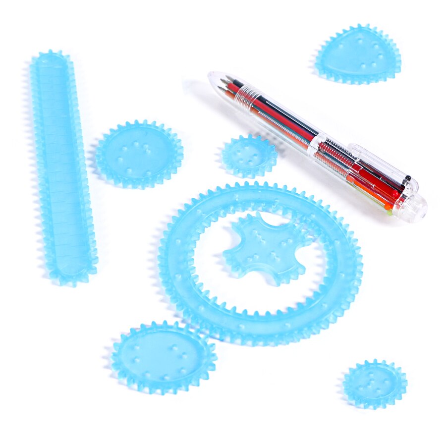 Spirograph Tekening Speelgoed Set 22Pcs Grijpende Tandwielen & Wielen Tekening Accessoires, 8 Stuks Blauw Spirograph Set Educatief Speelgoed