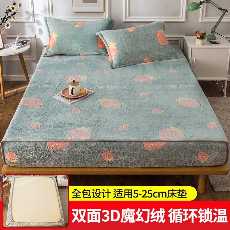 Łóżko z koralowym polarem zimowe pogrubione dwustronne flanelowe narzuty Wszystko-włącznie antypoślizgowe pokrowce ochronne na materac Simmons: Czerwony