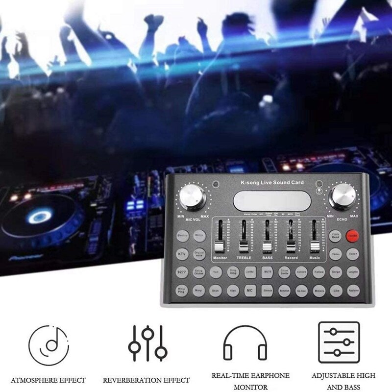 Live Sound Card Voice Converter, o DJ Mixer, Live Broadcast, Broadcast Recording Multi-Sound Effect o Box