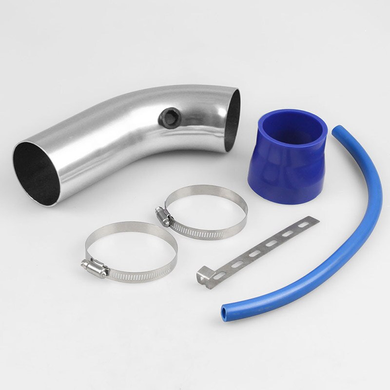 Alumimum Car Cold Air Intake System Turbo Induction Pipe Tube+Cone Air Filter: Silver