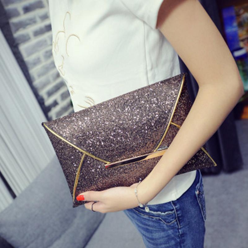 Women Glitter Sequin Evening Party Bag Ladies Tote Messenger Bag Envelope Handbag 3 Colors for Choice