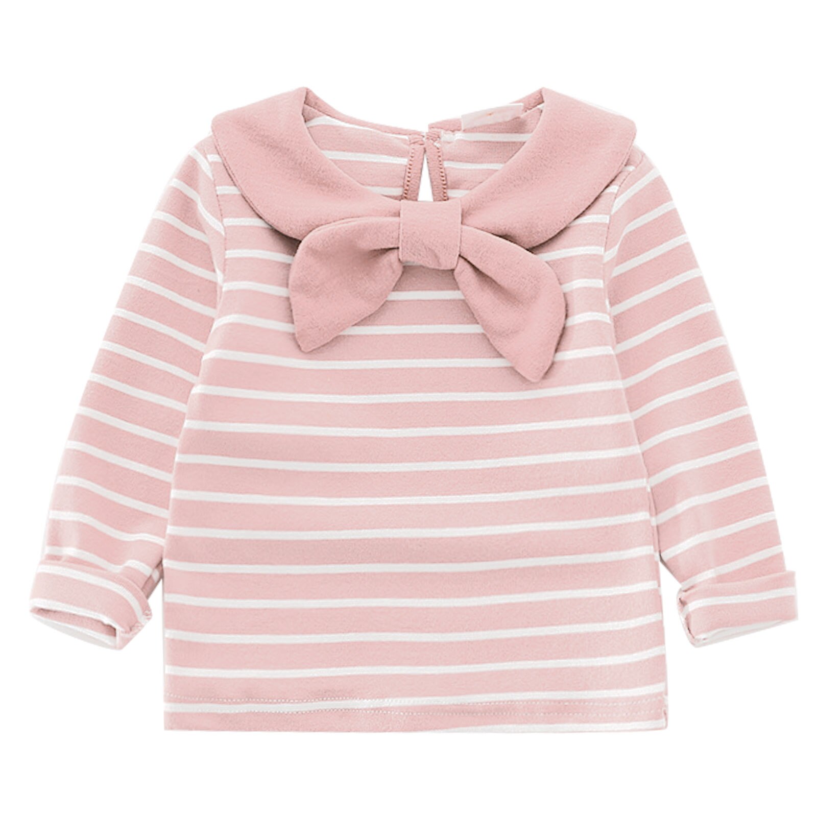 Lente Leuke Meisje T-shirt Katoen Lange Mouwen Revers Streep Top Kinderen T-shirt Baby Kleding Dieptepunt Shirt Voor Kinderen: Pink / 6-12 M