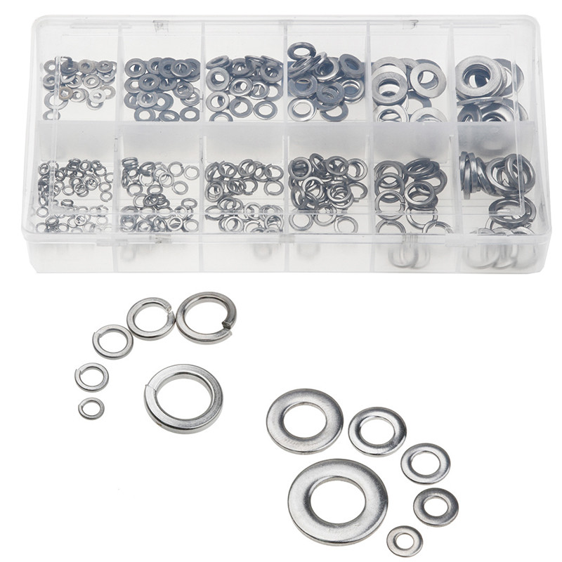 350PCS 12 Sizes Stainless Steel Flat Spring Lock Washers Fasteners Assortment Kit for Car Auto Vehicle Air with Box M3-M10