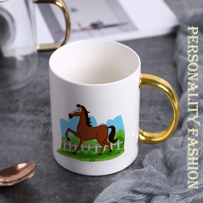 11oz Horse pattern Ceramic mug coffee Mugs Drinkware Coffee Tea Cups Novelty milk cup Drinkware KTDW-062