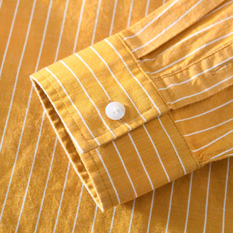 long-sleeved brand shirt men stripe yellow shirts for men trendy comfortable tops men camisa masculina chemise