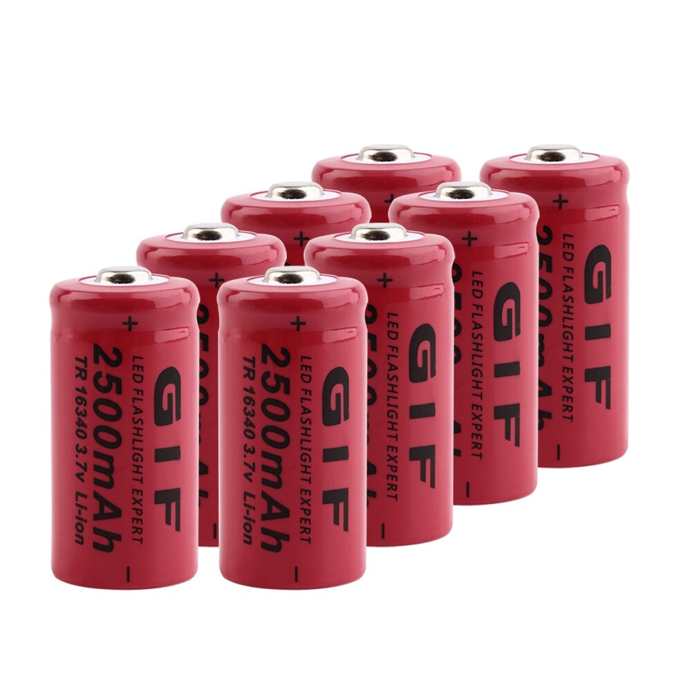 Rechargeable Batteries Torch Flashlight Rechargeable GIF Li-Po Lithium 16340 Battery 2500mAh 3.7V Li-ion Cell Bateria
