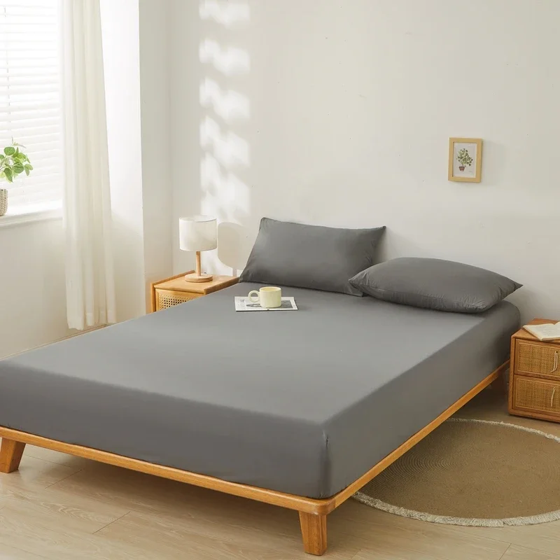 Brushed Mattress Cover Double/Queen Size Solid Color Fitted Sheet For Double Bed Anti-Mite 침대커버 200X220cm 매트리스커버 (No Pillowcase): 0.9m bed / WHITE