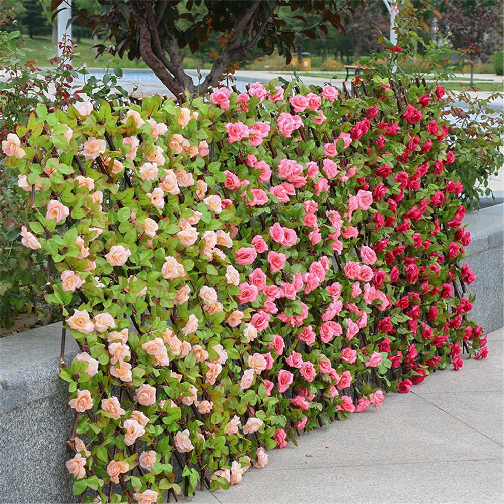 Simulation clôture filet haie en bois avec fleurs artificielles feuilles décoration de jardin criblage écran en expansion clôture rétractable