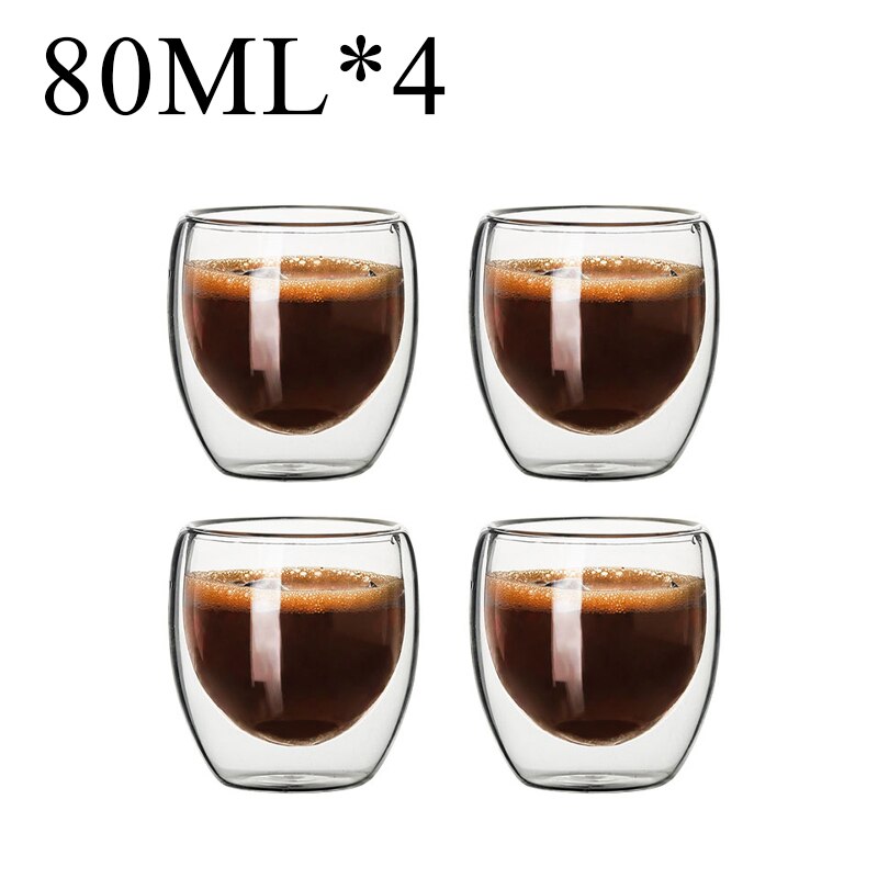 80-650ml podwójna ściana szklany kubek odporny na herbatę kufel do piwa kawa mleko sok z cytryny kubek Drinkware Lover filiżanki do kawy prezent kreatywność: B 80ML X4