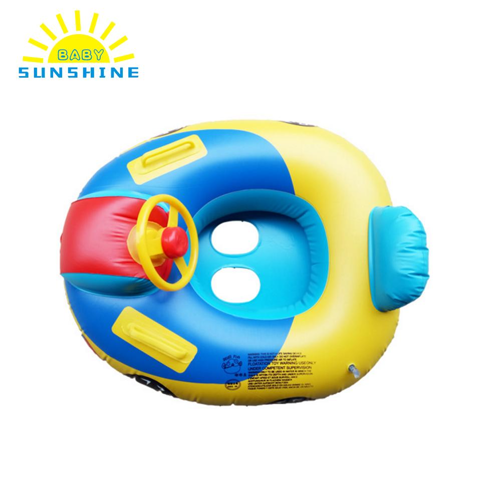 Oppustelige børn rat svømmesæde med 2 huller svømning træner ring svømmer pool båd legetøj til 3 ~ 5 år gamle babyer
