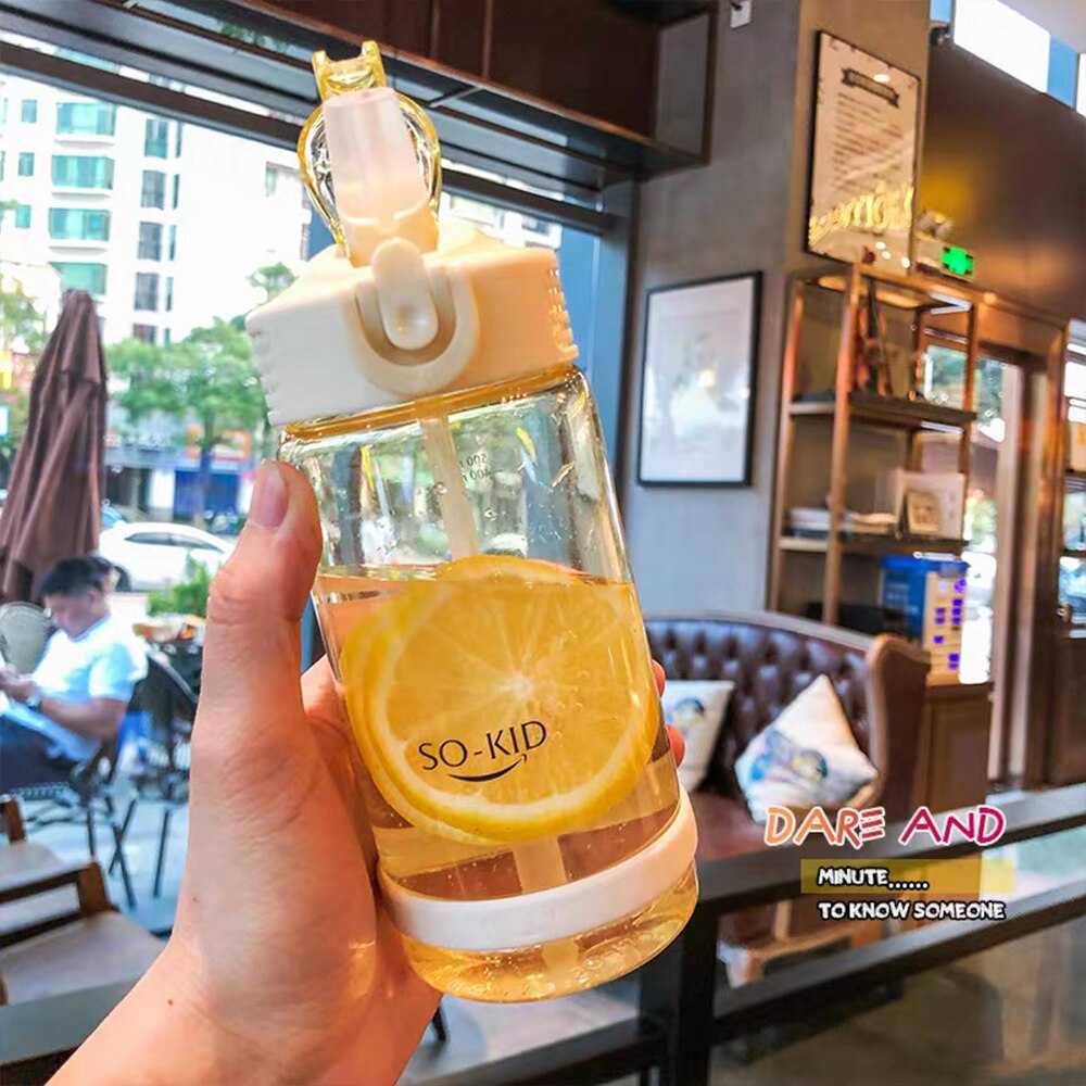 Student Water Cup Drinking Bottle with Straw Lid Boys and Girls Water Bottles for School Outdoor Drinking Bottle 500/700/800ml: 800ml / Yellow