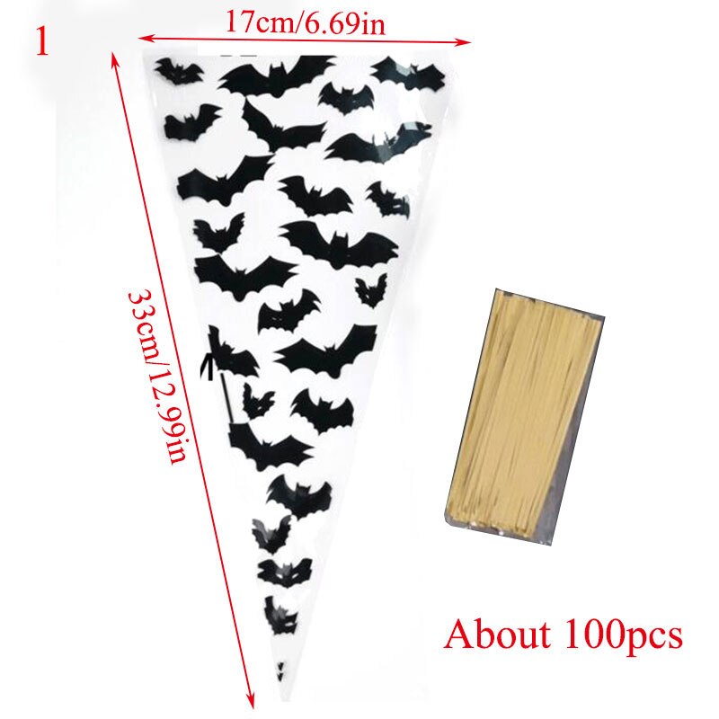 100 stk halloween keglepose græskar flagermus edderkop trekantet slikposer halloween favoriserer pakke godbid eller trick slik lomme: 1