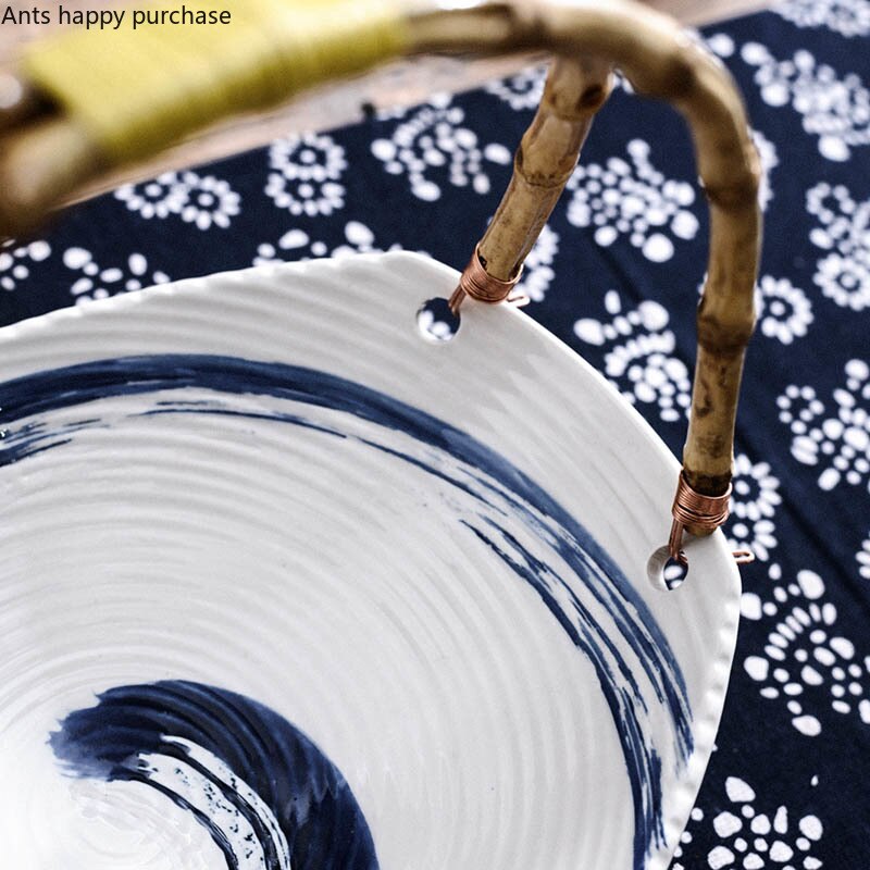 Japanese-style Hand Painted Irregular Ceramic Plate Restaurant Hotel Decorative Tableware Hanging Plate Fruit Basket Decoration