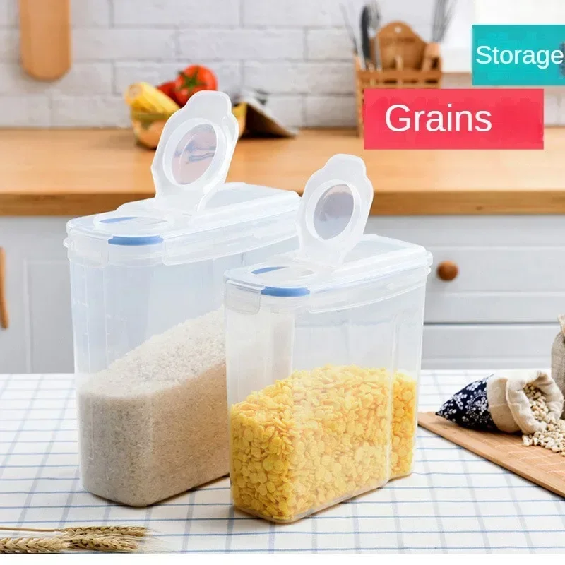 Recipiente hermético de armazenamento de cereais, 2.5/4l, à prova de umidade, insetos, balde de arroz, caixa de armazenamento de alimentos, plástico transparente, tanque selado