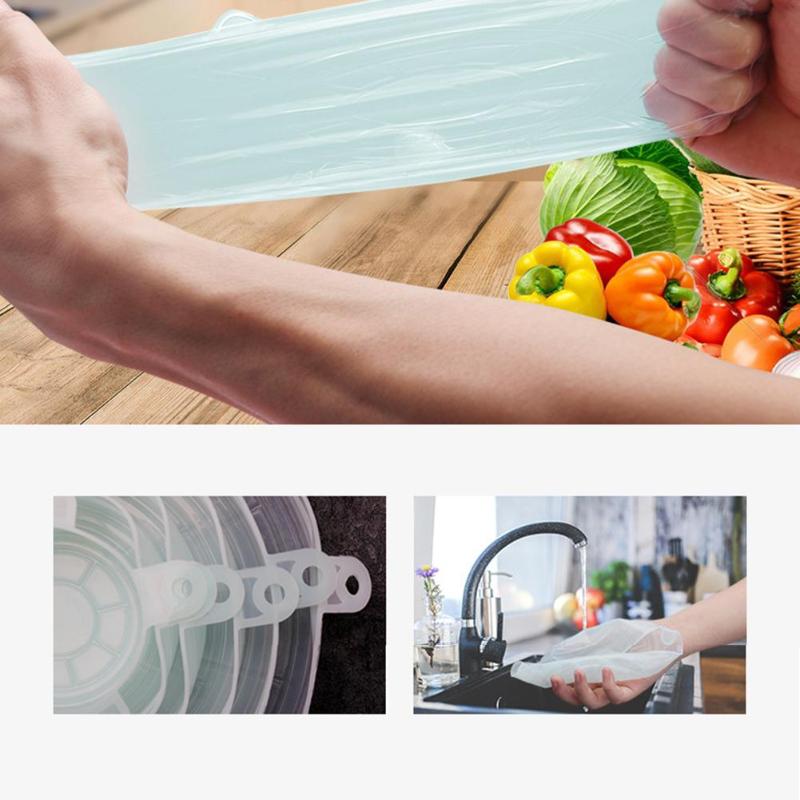1-6 Pcs/Set Reusable Silicone Food Wrap Stretch Vacuum Seal Cover Saran Wrap Kitchen Organization Food Fresh Keeping Sealed lids