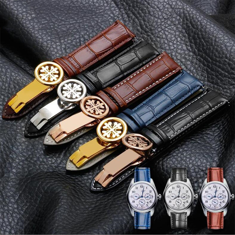 Duurzame lederen horlogeband 20 21 22 mm bruin zwart blauw vouwsluiting kalfsleren band geschikt voor Patek Phili 5146 5270 horloge