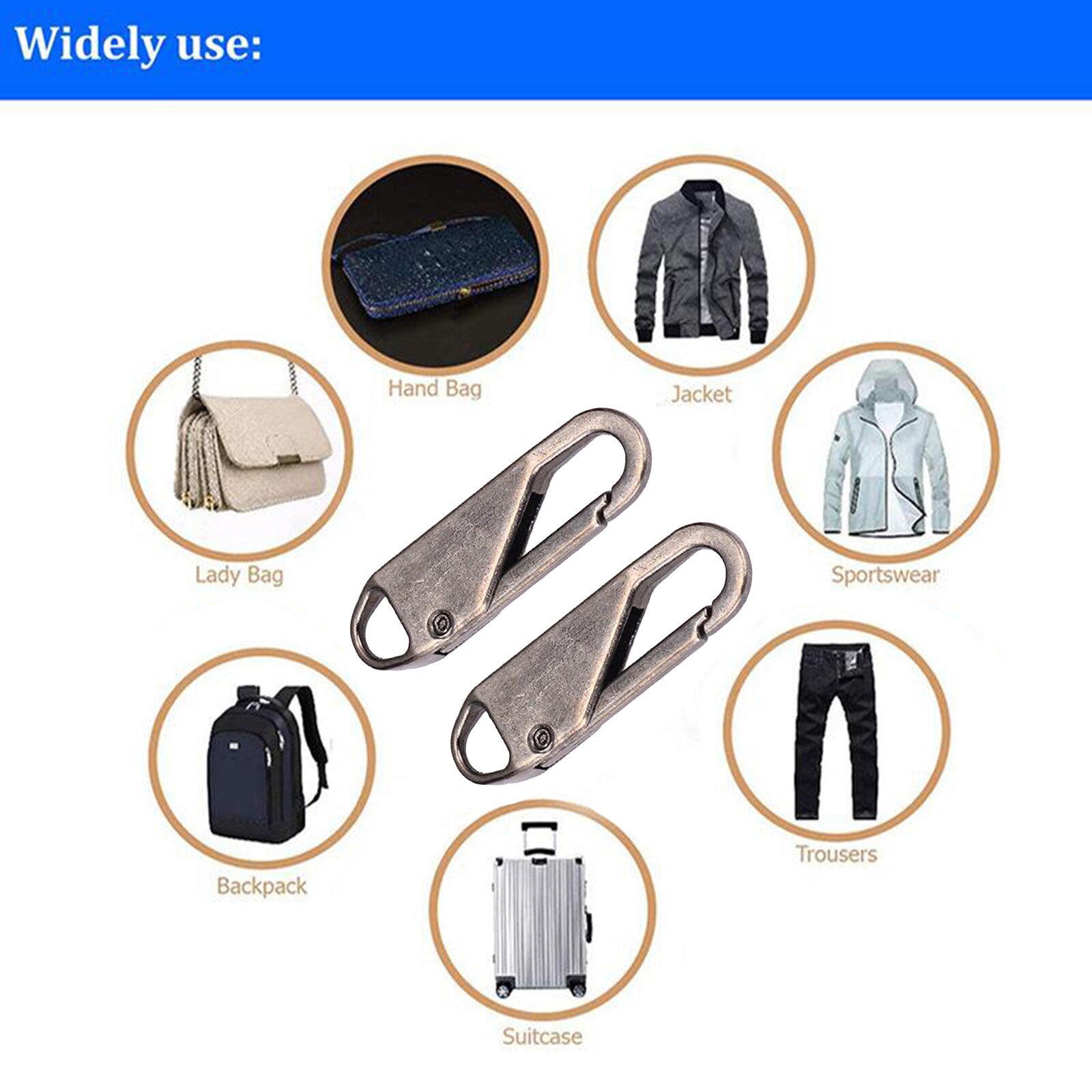 10 Pack Zipper Pull Metal Zipper Repair Tab Extenders Fixer Broken Fastener