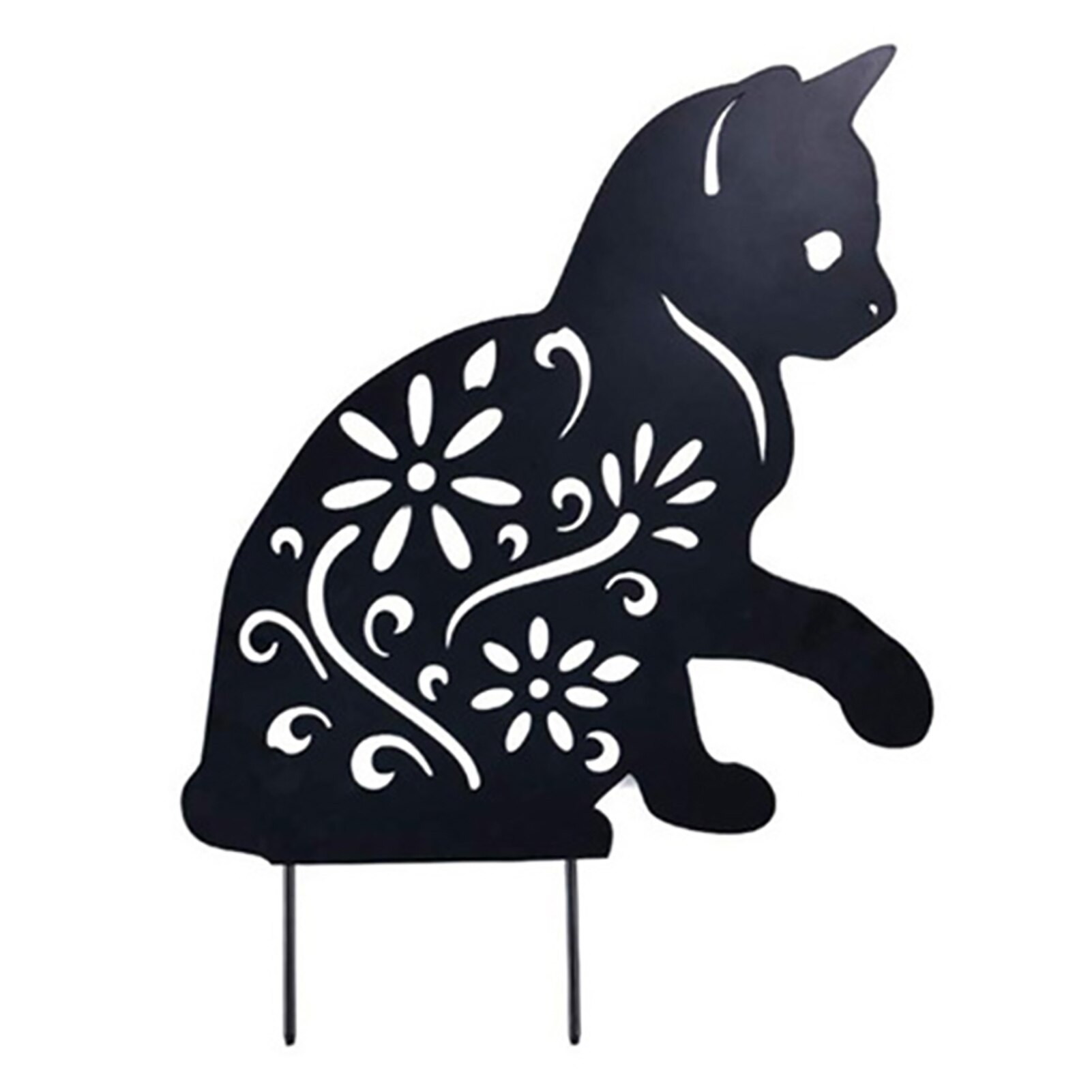 Statue en métal 2D en forme de chat, accessoires de décoration de jardin, insertion au sol, creux, décoration de pelouse extérieure: A