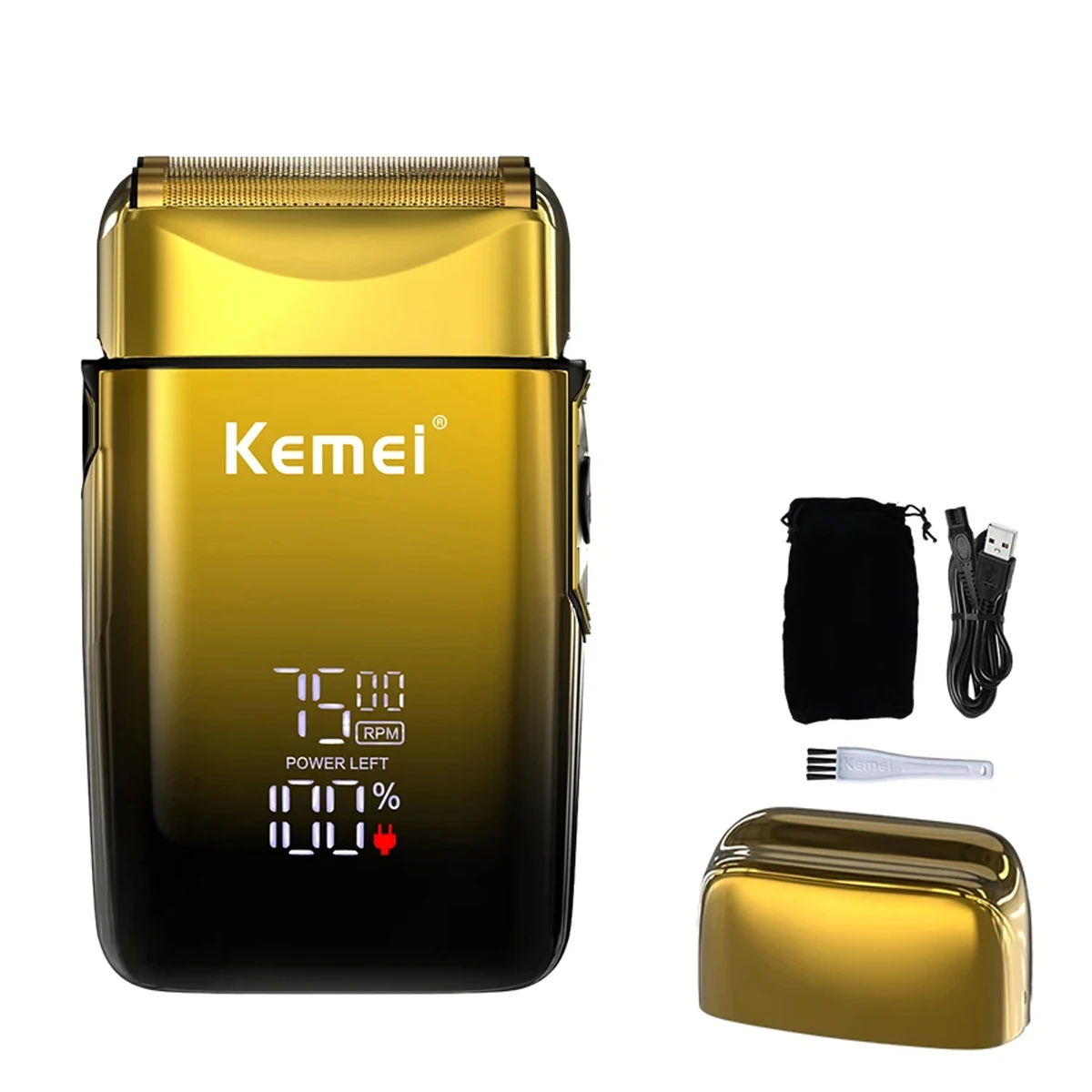 Kemei-KM-TX10 Scheermachine voor heren Dubbele foliemesjes USB Snel opladen LED-display Professionele tondeuse Haarsnijmachine: Black