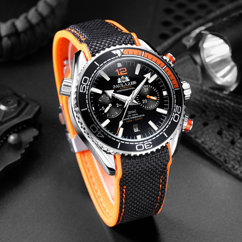 PAULAREIS P, reloj mecánico automático de lujo para hombre, correa de goma, resistente al agua, fecha luminosa, relojes de para hombre