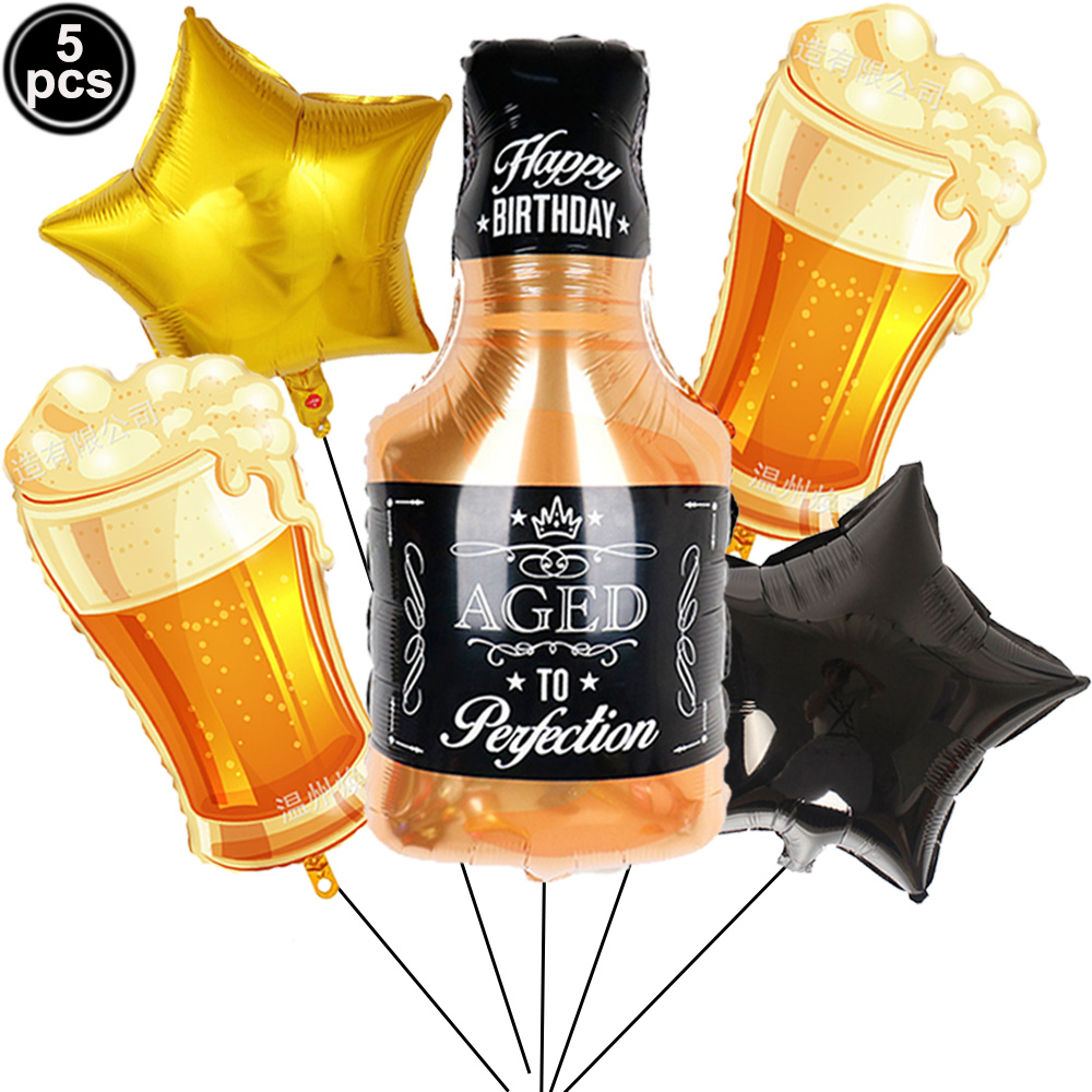 Whiskey Themed Party Tableware Whiskey Spiral Pendant Whiskey Aluminum Foil Ball Birthday Party Decorations Adult Party Supplies: MULTI