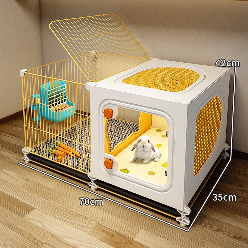 Jaula grande para conejos con zona para dormir separada, cómoda interior con bandeja extraíble para conejillos de indias, casa para conejitos, recinto para conejillos holandeses: Gris oscuro
