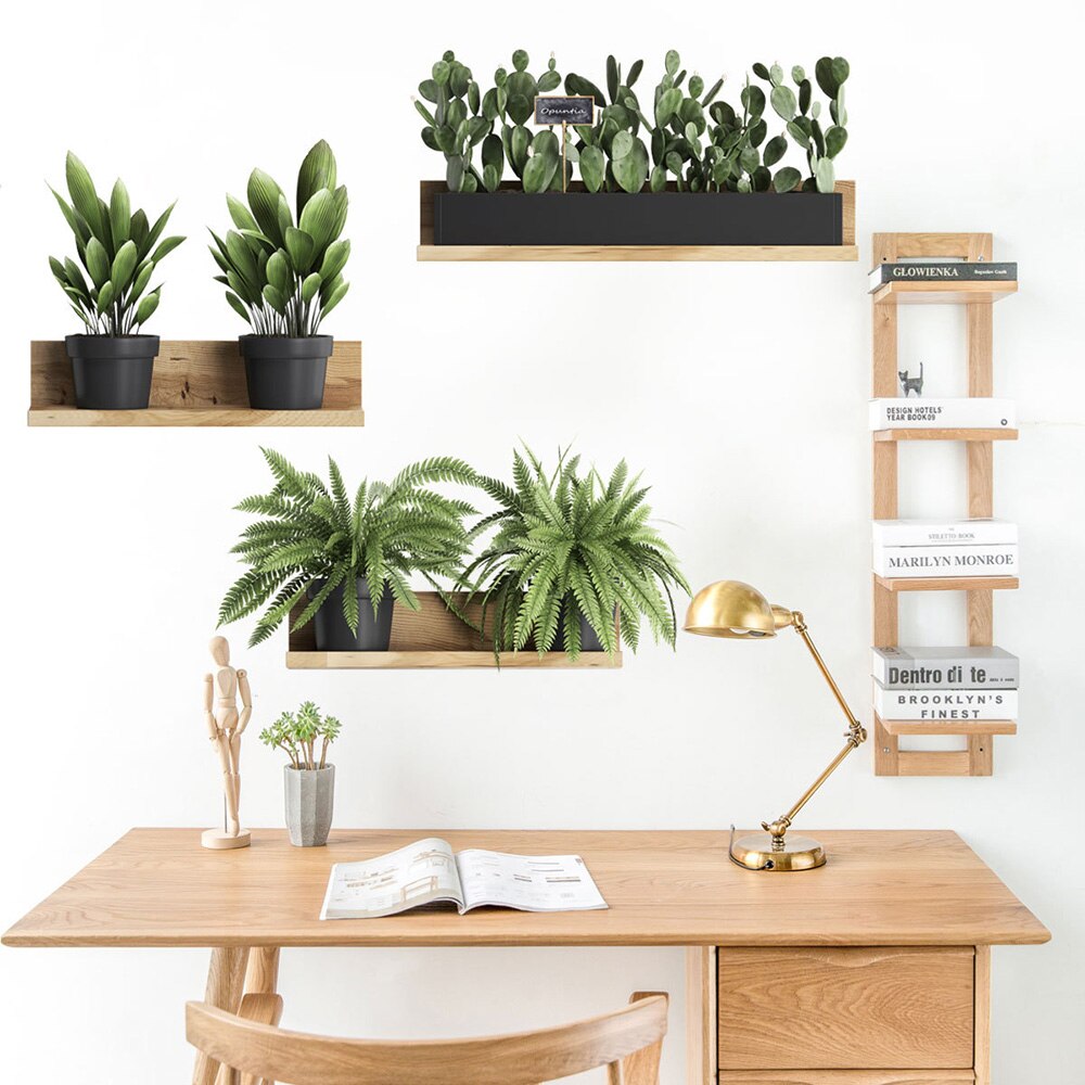 60*25.5cm*2PCS Green Leaf Wall Sticker Living Room Decor Plant Mural Art DIY Home Decal On Mirrors Windows Doors