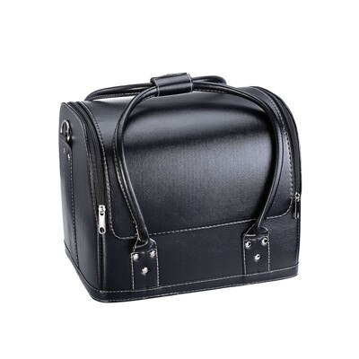 Pu läder kosmetisk låda kvinnor flera lager nagelkonst sminklådor stor kapacitet sminkpåse toalettartiklar: Svart-a