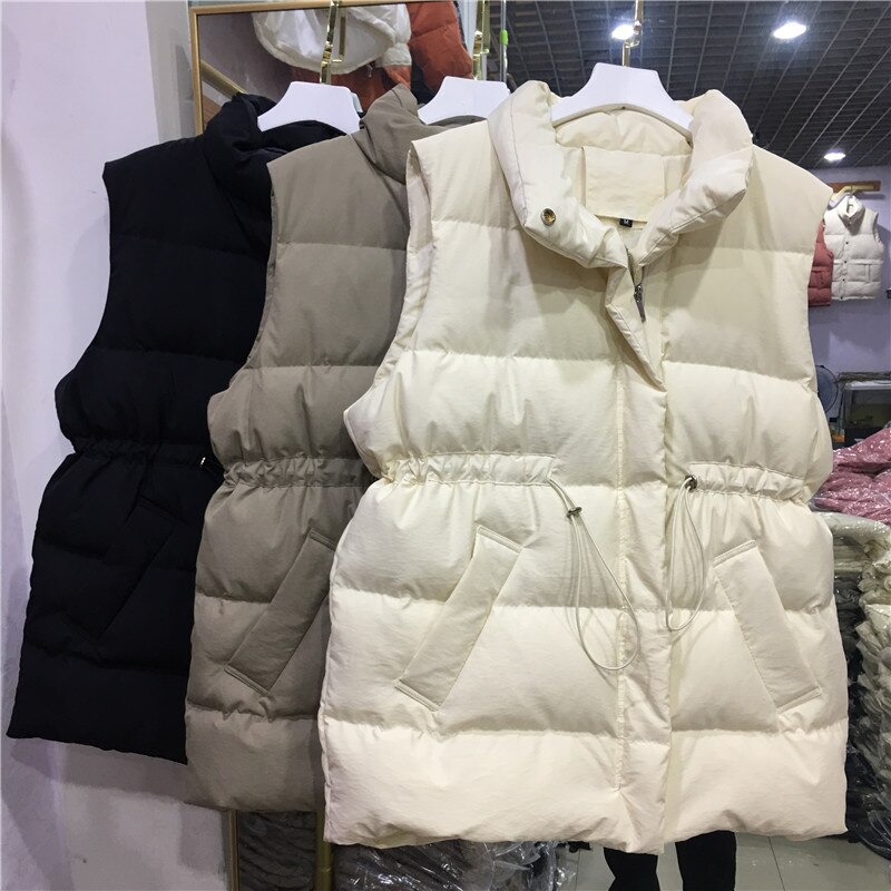 Winter donsvest dik warm wit eendendonsjack opstaande kraag vest damesjas sneeuwkleding
